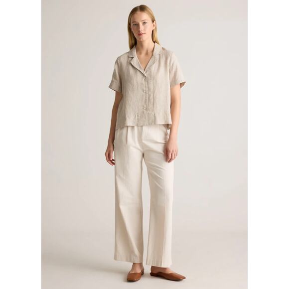 Quince 100% European Linen Short Sleeve Shirt Large Tan Flax Button Down - Picture 2 of 12